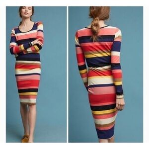 Plenty by Tracy Reese Petites Red Multicolor Stripe Midi Bodycon Dress Size LP